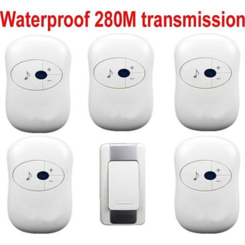 1 emitter+5 receivers doorbell Waterproof 280m work wireless doorbell,wireless door chime,wireless bell, 36 melodies door bell