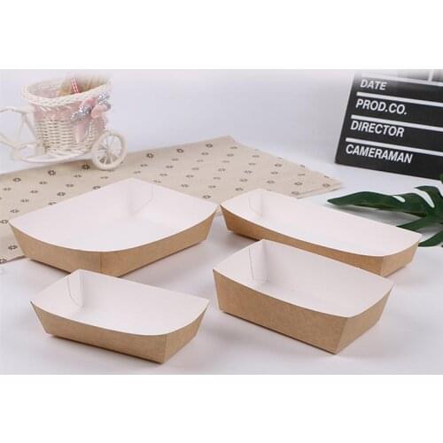 100/50 Pcs Disposable Paper Food Serving Tray Kraft Paper Take-Out Boat Shape Snack Open Box French Fries Chicken Storage Tray