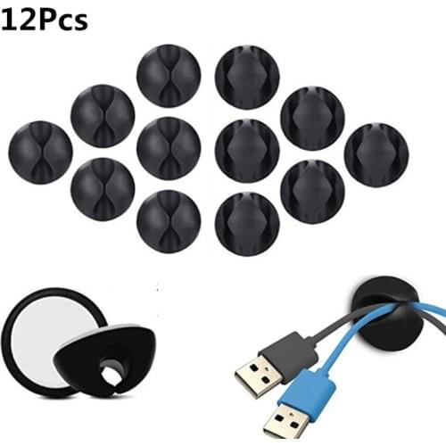 12Pcs Self Adhesive Black Round Cable Clip Holders for Home and Office Earphone Mouse Cord Protector Management