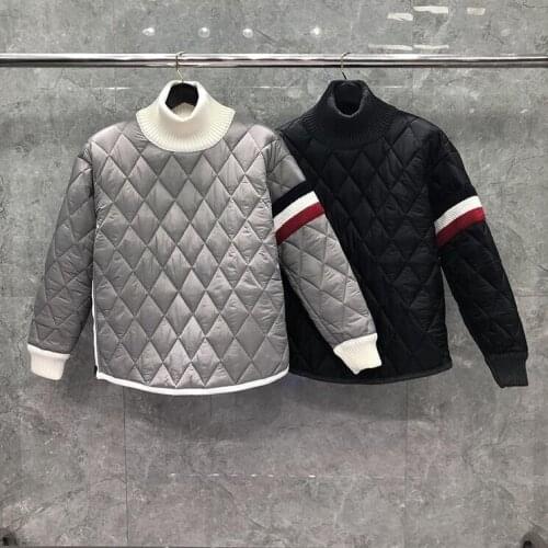 2021 Fashion Brand Cotton Clothes Men Pullover Jacket Loose Patchwork Striped High Collar Thick Winter Casual Coat