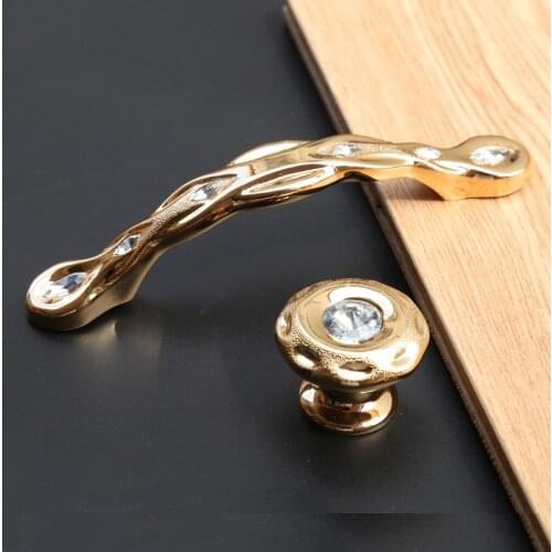 96mm Rninestone K Golden villa furniture decoration handles 3.75" crystal tv cabinet drawer knobs pulls diamond cupboard handles