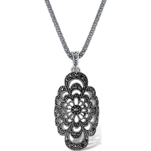 Ajojewel Black Rhinestone Flower Necklace Women Link Length 45CM Vintage Original Jewelry