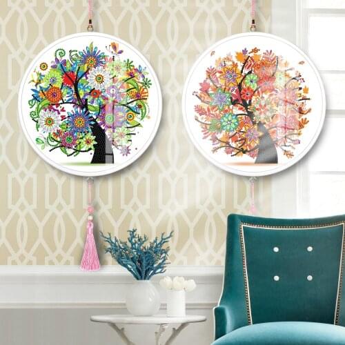 New Round Framed Tassel Diamond Painting Mural Full Partial Animal Peacock Owl Painting Scenery Diamond Mosaic With Frame