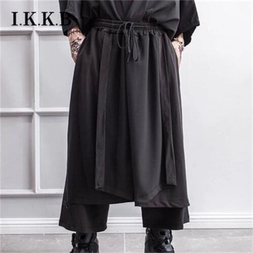 Yoshi Yamamoto style wide leg trousers irregular skirt dark department fake two culottes men Japanese hairdresser fashion mens