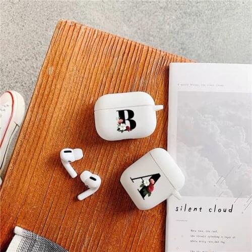 Fashion The Letter Alphabet Flowers Custom name matte white Soft TPU bluetooth Airpod Case For Airpods 2 Airpods1 Airpods pro