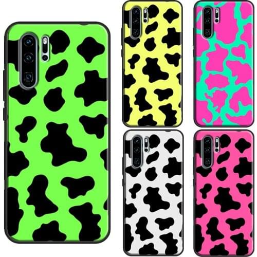 Neon Cow Print Black Pink Case For Huawei P30 Pro P10 P20 P40 Lite P Smart 2019 Z Mate 20 10 Lite 30 Pro TPU Cover