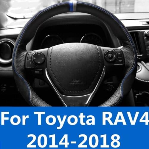 Steering wheel cover interior special first layer leather hand sewing steering wheel handle For Toyota RAV4 2014-2018