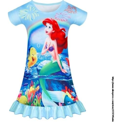 Disney Girls elsa princess Mermaid Nightgown Pajamas kids long sleeved nightdress cute cartoon child female baby sleeping dress
