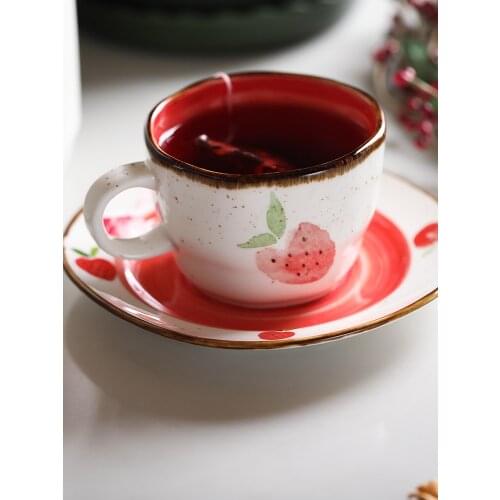 Home lemon imprinted coffee cup and saucer, office creative tea flower tea cup and drinking cup in the afternoon