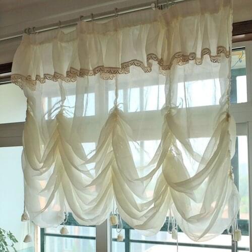 Elegant Light Yellow Tulle Curtains for Living Room Lace Sheer Balloon Curtain Valance for Window Bedroom Curtain for Home Decor