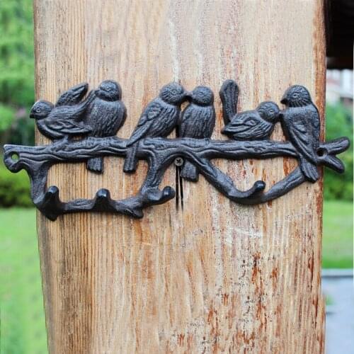 European Style Vintage 6 Birds on Branch Design Home Indoor and Outdoor Decor Cast Iron Wall Hook