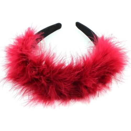 Festival Fluffy Plush Feather Hairbands for Women Fashion New Black Band Headwear Headdress Statement Head Hoop Headbands 2021