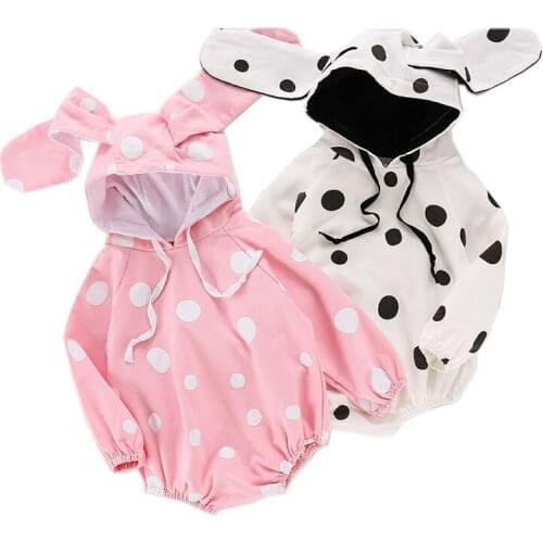 Baby Girl Boy Rompers Long Sleeve Dot Rabbit Ears Hooded Jumpsuit Clothes Spring Autumn Cotton Rompers Baby Girl Boy Clothes