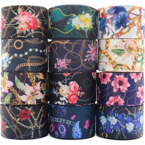 50 Yards 1.5'' 38MM Vintage Flowers Printed Ribbon For Hair Bows DIY Crafts Handmade Accessories Y2021020303