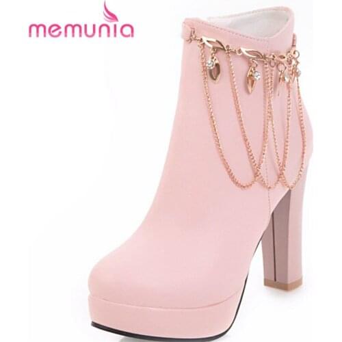 MEMUNIA new arrive 2020 autumn winter ankl boots for women fashion super high heel boots metal decoration zip boots size 33-43