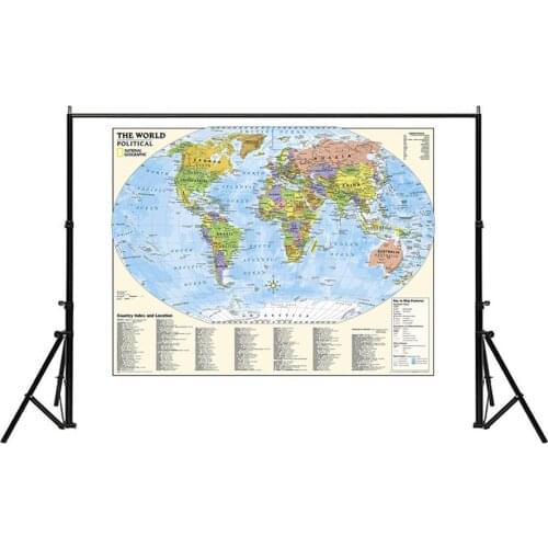 The World Physical Non-woven Map with Country Index And location and The Key To Map Feature For Culture And Education 150x225cm