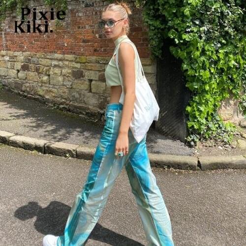 PixieKiki Fashion Pants for Women Streetwear Bottoms Y2k Vintage Green Printed Baggy Trousers Wide Leg Pants Fall 2021 P95-EB36