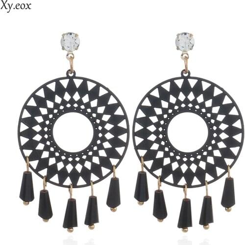 Fashion exaggerated paper-cut Circular Crystal Pendant Earrings