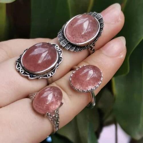 Natural, strawberry crystal, ring. S925 mosaic. Finger ring lively. The pink color of jade is bright and gorgeous