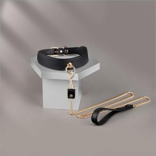 Sexy PU Leather Chain Collar with Leash BDSM Bondage Fetishs Necklace Adult Lingerie Sex Accessories for Woman S0866