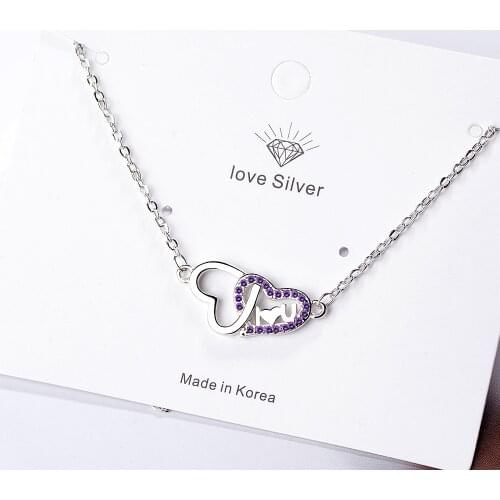 925 Sterling Silver Romantic Micro Zircon Double Love Heart Necklace For Women Valentines Gift Necklace S-N303