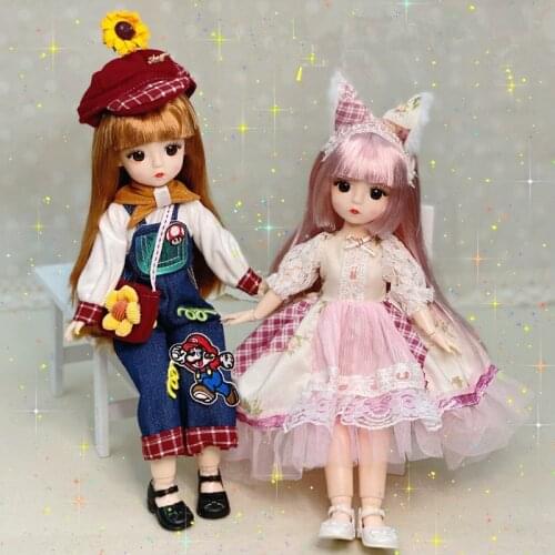 Bjd 30cm Doll 13 Joint Removable Fashion 6 Points Dress Up Doll Clothes Pants Dress Suit 3D Eyes Girl Dress Up Toy The Best Gift
