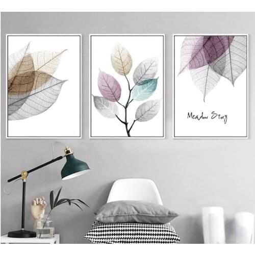 Nordic Modern Simple Small Fresh Leave Decorative Painting Modular Picture Wall Art Canvas Painting For Living Room No Frame