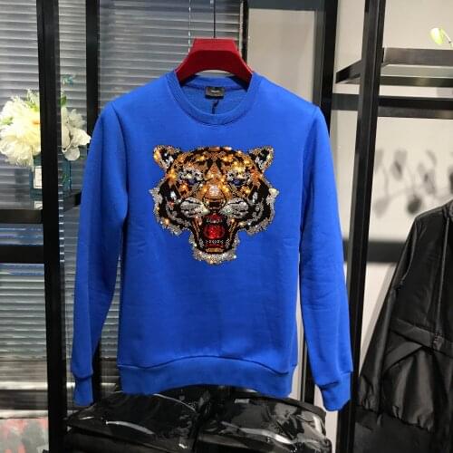Winter Mens Thicken And Fleece Sweatshirts Tiger Head Heavy Ldustries Hot Diamond Hoody Male Woman Creative Newest Hoodies