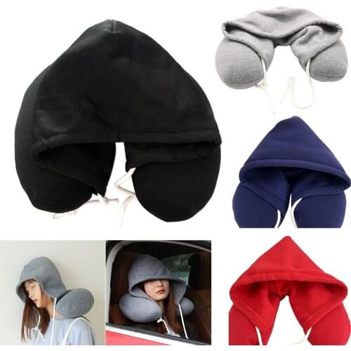 U-Shaped Car Neck Hoodie Pillow Travel Neck Support Headrest Cushion Soft Cushion Hoodie Pillow Car Flight U Shaped Pillow