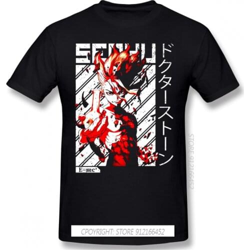 High Quality Men Clothes O-Neck 100% Cotton Senku Ishigami Graphic T-Shirts Dr Stone Tsukasa Post Apocalyptic Anime Sleeve Short