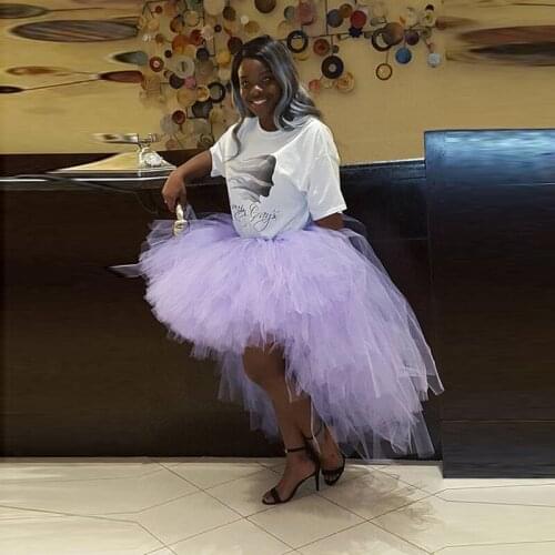 Faldas Mujer Moda 2019 Lavender High Low Tulle Skirt Women To Prom African Lush Ankle Length Tutu Skirt Elastic New