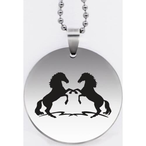Ufine jewelry shaking legs horse pendant army card round disc stainless steel customed necklace N4551