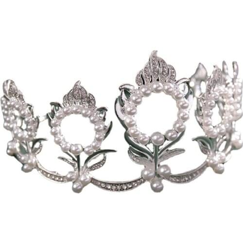 L93F Crystal Pearl Flower Bride Headbands Women Silver Color Princess Wedding Hair Jewelry Tiara Hairbands Hair Accessories