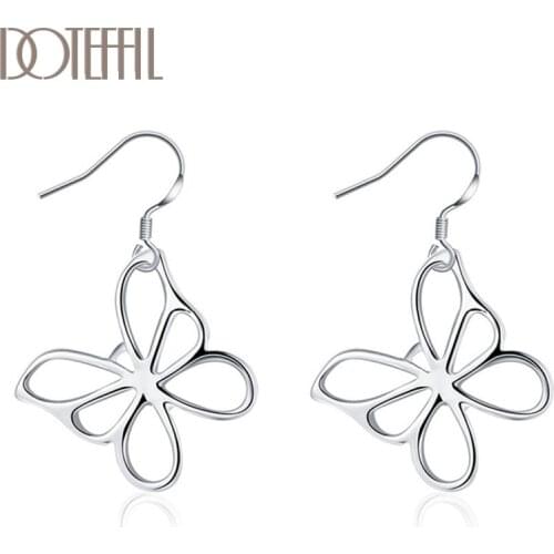 DOTEFFIL 925 Sterling Silver Smooth Hollow butterfly Earrings Charm Women Jewelry Fashion Wedding Engagement Party Gift