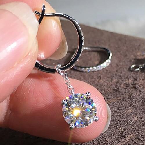 14K White Gold Women Drop Clip Hoop Earrings Moissanite Diamonds 0.5 1 2 3 Carat Round Wedding Party Engagement Anniversary