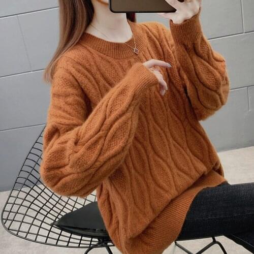Fashion Twist Sweater Women Autumn Winter Long Sleeve Top Loose Knitted Pullovers O-Neck Thicken Warm Vintage Clothes