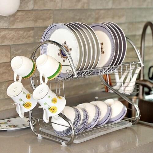 1Pcs S-Shaped Large Dish Drying Rack Cup Drainer 2-Tier Strainer Holder Tray Kitchen Storage Dish Racks Shelf