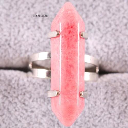1Pcs Jewelry For Women Natural Stone Hexagonal Beads Pink Rhodonite Adjustable Finger Rings Z070