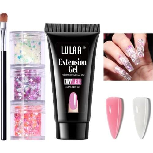 3 Colors Crystal Nail Extension Kit Glitter Sequin Free Paper Holder Solid 30ML Nail Gel For Nails Extension Nail Art Manicure