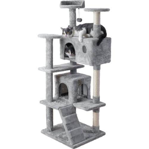 54.3 inches Cat Scratching Tree Toys Multi-Level Cat Tower with Two Condos Jumping Tree Broad More Kittens Play Toys