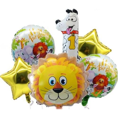 6pcs/set Jungle Theme Party Animal Balloon Forest Birthday Party Boy Girl Favors Number Balloon Baby Shower Event Party Decor