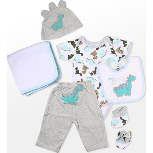 ADFO 6 Pcs Reborn Baby Doll Clothes 20-22 Inches Cute Dinosaur Print Baby Doll Outfit Clothing Set