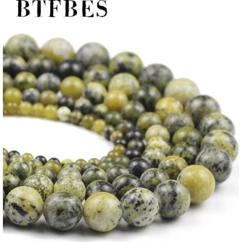 BTFBES 4 6 8 10 12MM Loose Round Grass Yellowstone Beads Natural Stone For Jewelry Making DIY Charm Bracelet Necklace