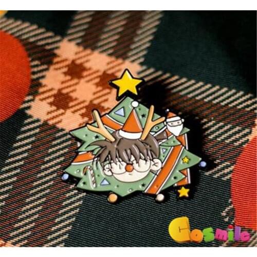 Cosmile Detective Conan Kudou Shinichi soft Enamel metal Brooch Badge Pin christmas trees Gift fashion cute new cosplay