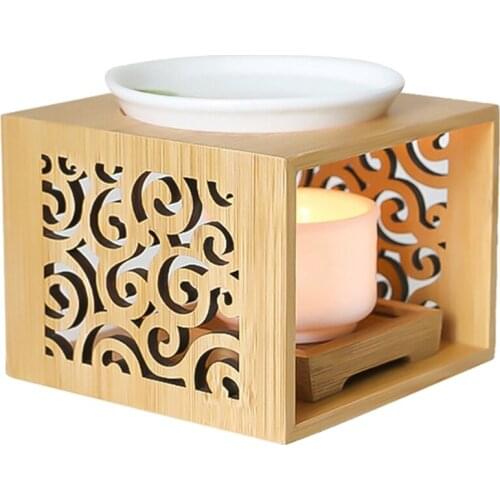 Wooden Bamboo Hollow Fragrance Lamp Oil Furnace Aroma Burner Candle Holder Elegant and Attractive Home Office Decoration