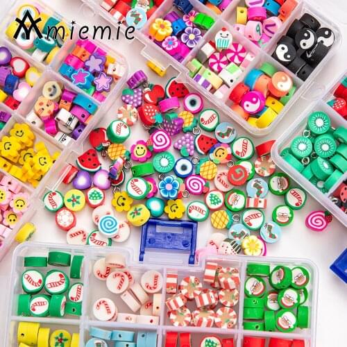 Colorful Polymer Clay Beads Set For Kids Diy Jewelry Lovely Heart Fruit Smiley Spacer Beads For Bracelet Making Accessories
