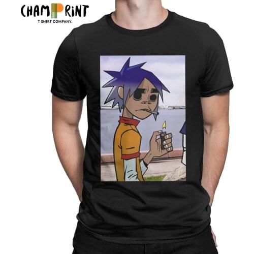 Smoke And Gorrilaz T Shirt for Men Pure Cotton Humorous T-Shirts Round Neck Hip Hop Tee Shirt Short Sleeve Clothing Graphic