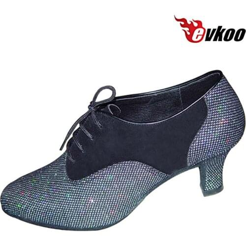 Evkoodance Genuine Leather Or Glitter Material 6cm Heel Modern Ballroom Dance Shoes For Women Special Design Evkoo-315
