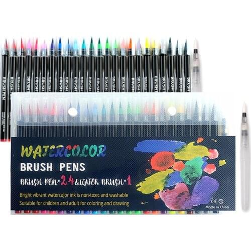 24 Colors Watercolor Brush Marker Pen Art Felt Painter Calligraphy School Art Supplies Lettering Colouring Brush Pens Set