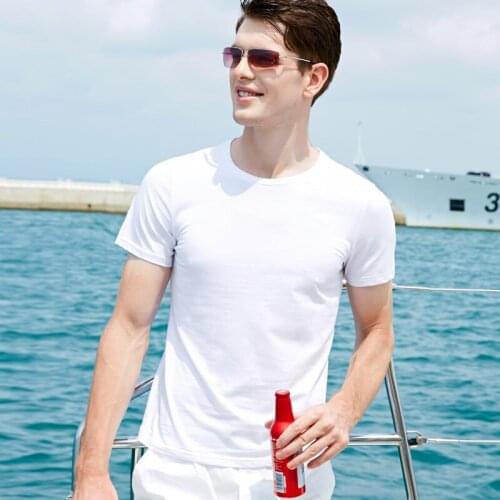 Cotton short sleeve T-shirt mens crew neck upscale comfortable stretch ice cool summer base shirt mens breathable clothes